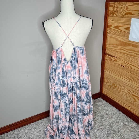 Nasty Gal Pink Blue Tie Dye Print Pleated Sleeveless Strappy Maxi Dress 4 - Picture 7 of 12